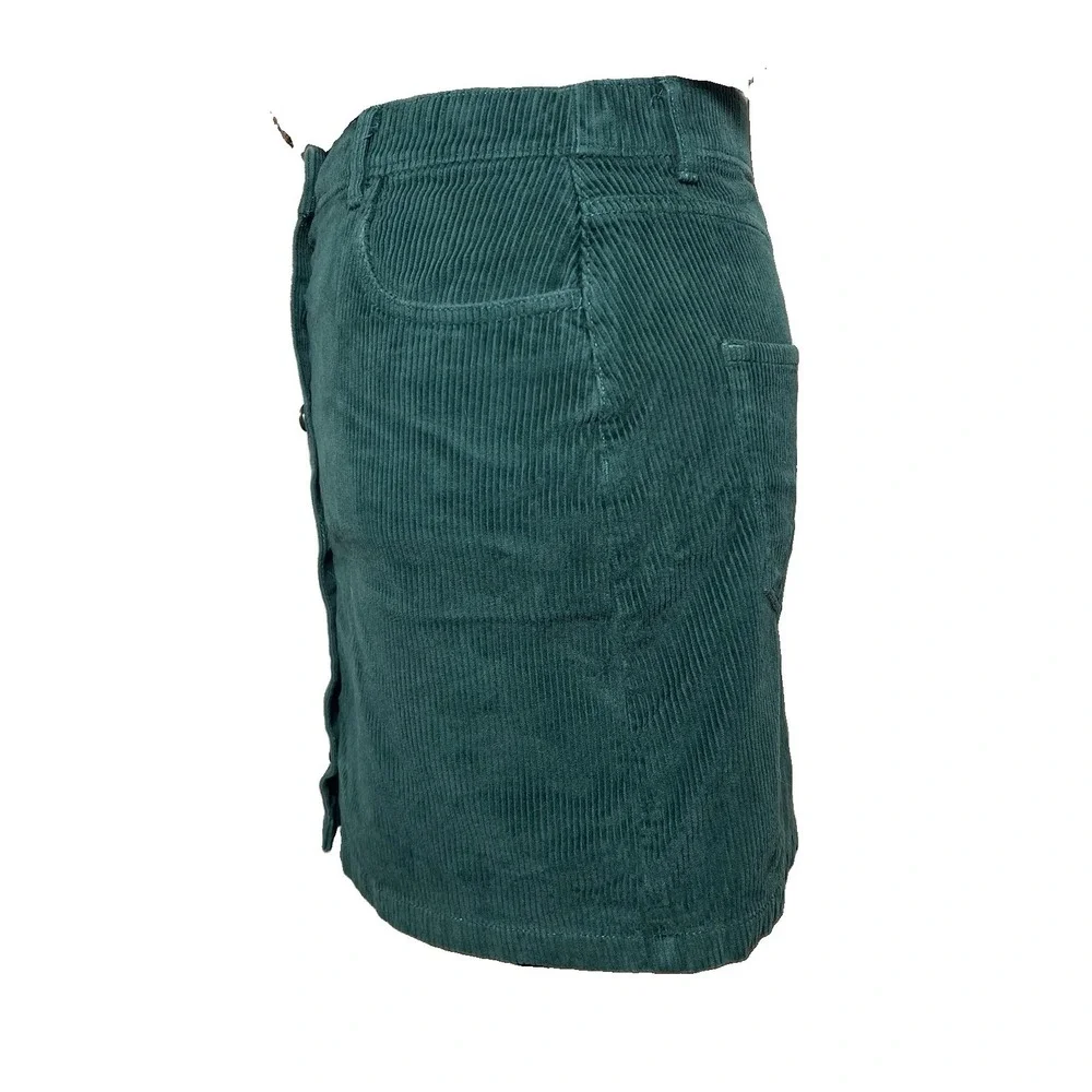 Hollister Preppy Mini‎ Skirt L Academia Ultra High-Rise Green Corduroy Button Up